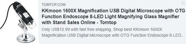 KKmoon 1600X放大USB数字显微镜带OTG功能内窥镜8-LED光放大镜带支架Price：$ 12.99